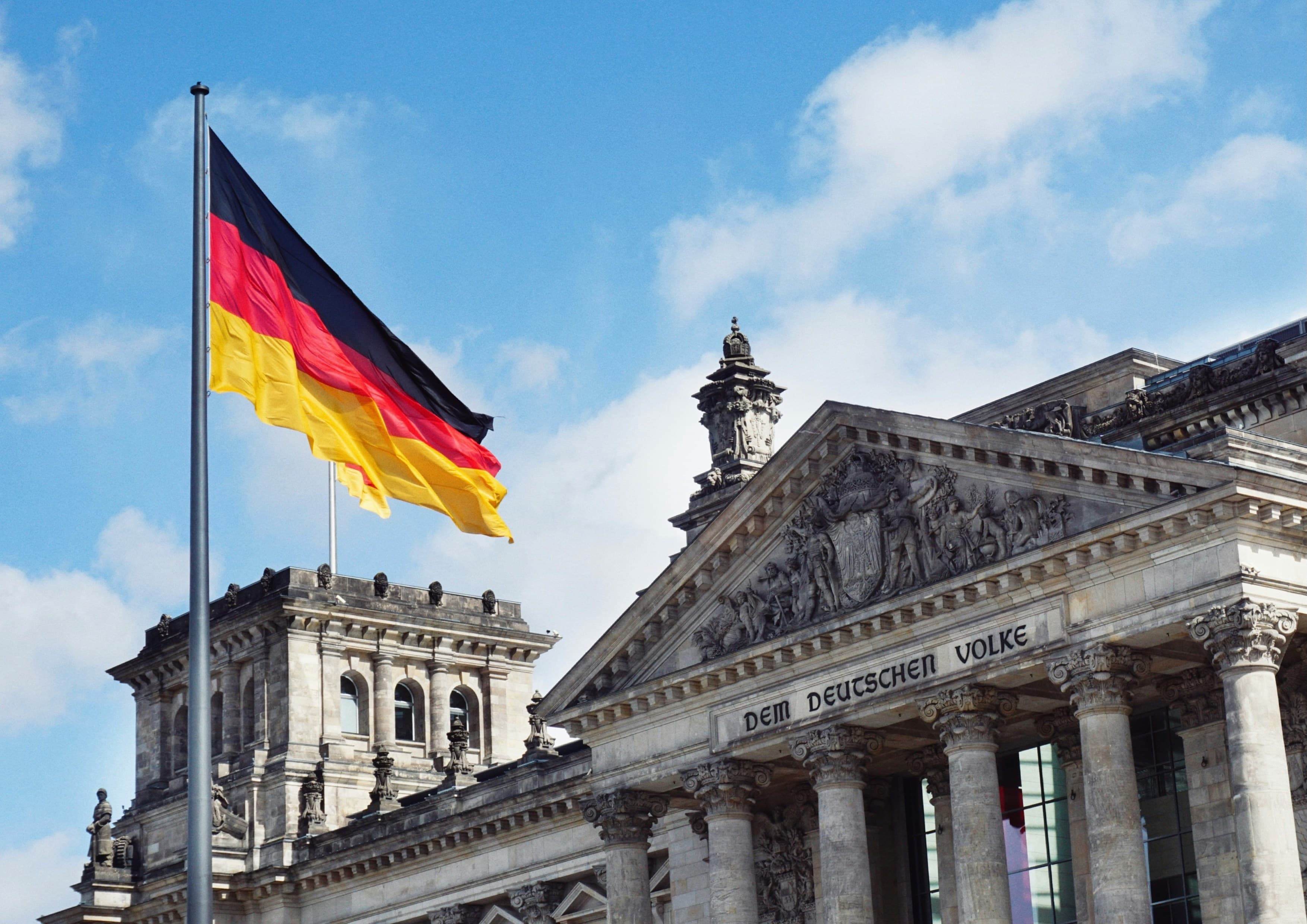 German flag outside the Reichstag building in Berlin
