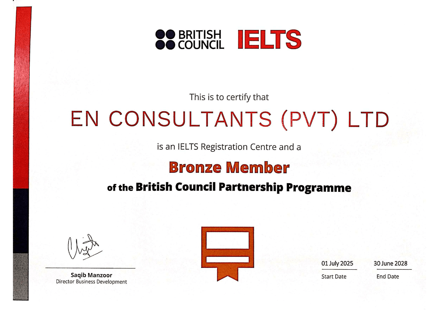 IELTS Partner / Recognition Certificate